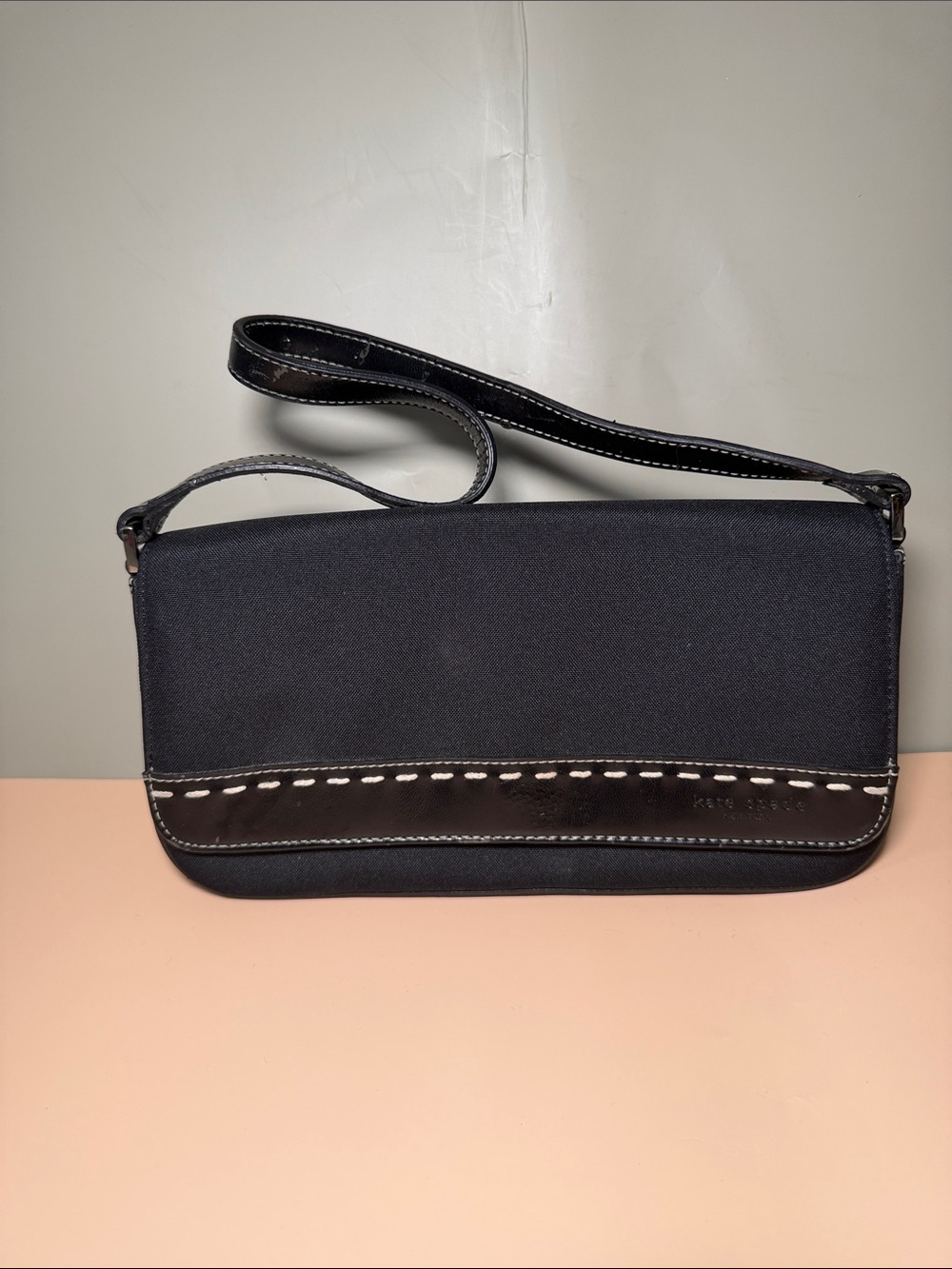 Kate Spade Black Shoulder Bag with White Stitching